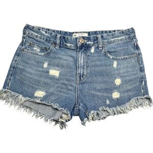Free People Denim Shorts 100% Cotton Distressed‎ Frayed Hem Blue Jean Shorts W28